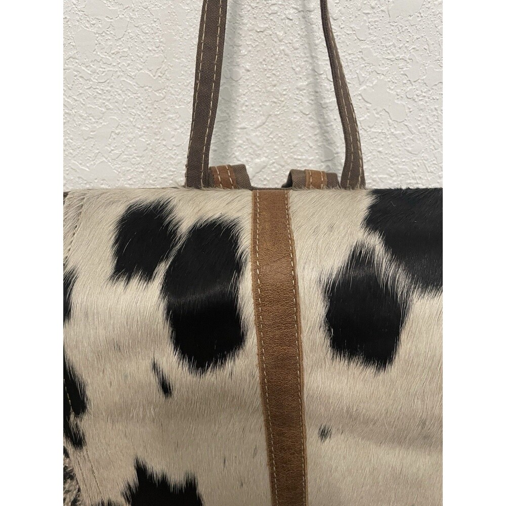 Cow Print Handbag Myra Bag leather Hairon Upcycled western Backpack Purse Bag - Picture 14 of 16